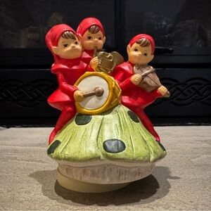 Vintage 1950-1970 Christmas Pixie Band On Revolving Music Box Made in Japan